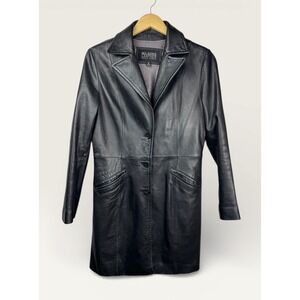 Wilsons Leather Black Genuine Leather Tailored Trench Coat Jacket Women's Medium